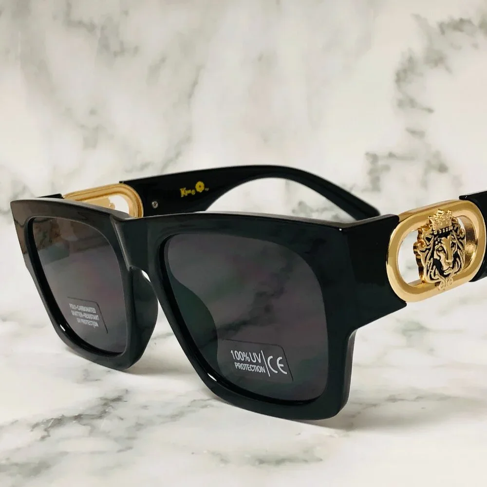 Men Sunglasses Fashion Retro Black Gold Frame Square Hip Hop Shades Lentes Gafas